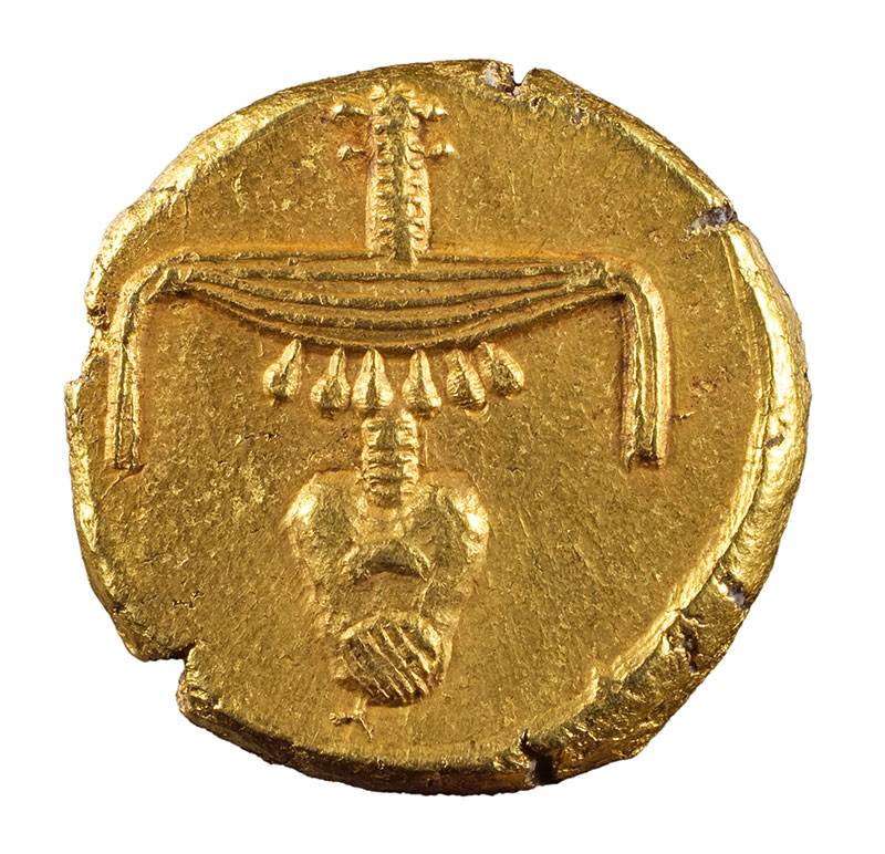 Die einzige pharaonische Münze. Stater, Gold, Nektanebos II., 4. Jh. v. Chr.. Foto: Museen für Kulturgeschichte Hannover